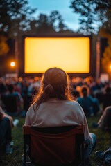 Picnic with movie on big screen