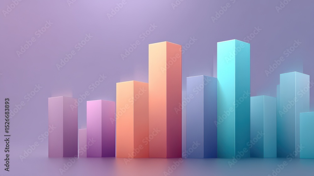 Aufkleber marketing metrics engagement automation concept. colorful 3d bar graph on a gradient background.