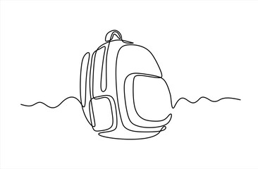 Continuous one line drawing of school bag design. Backpack in single line draw illustration.Hand drawn one line vector. Editable stroke	
