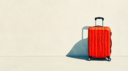 Obraz premium Red suitcase against a light beige wall