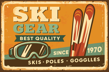 Ski rental retro sign &ndash; vintage winter sports poster for ski resort vacation