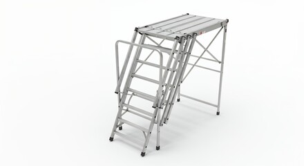 Gray metal folding platform ladder