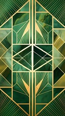 Emerald Green and Gold Art Deco Geometric Abstract