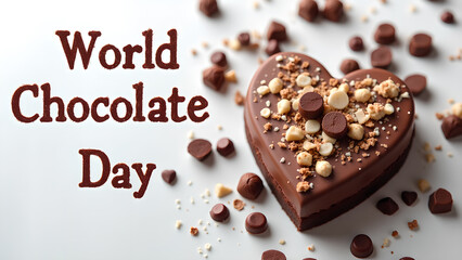 Fototapeta premium Celebrating World Chocolate Day with a Delicious Heart-Shaped Cake and Sweet Treats