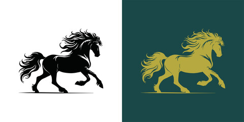 Modern horse silhouette logo. Vector illustration template, Horse gallop emblem. Nature-inspired badge design, Equine logo. Horse silhouette icon, Majestic horse symbol. Premium brand identity concept
