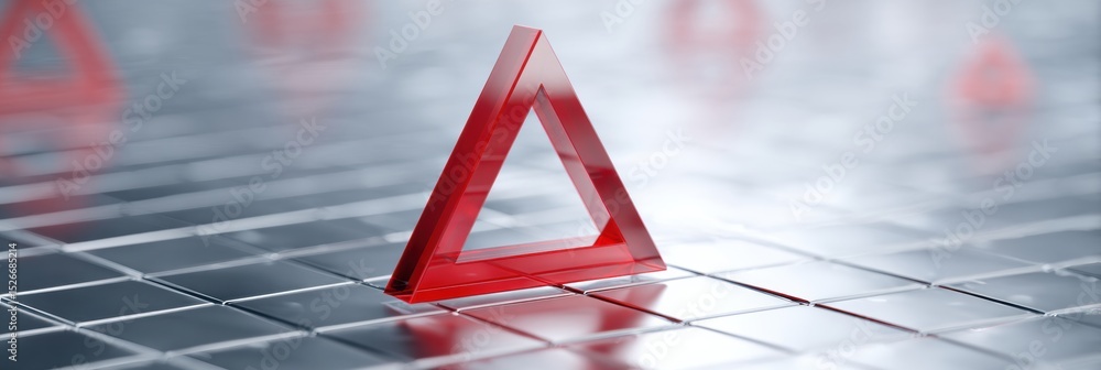 Aufkleber 3d alert triangle bounces on a security firewall grid with clear background and digital ambiance