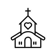 Outline of a church building with a heart symbol on the facade  