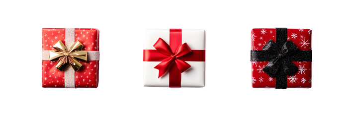 Christmas rectangle luxury gift present top down view, cutout isolated on transparent background. png