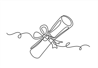 continuous one line drawing of a diploma with ribbon. Hand drawn one line vector. Editable stroke	