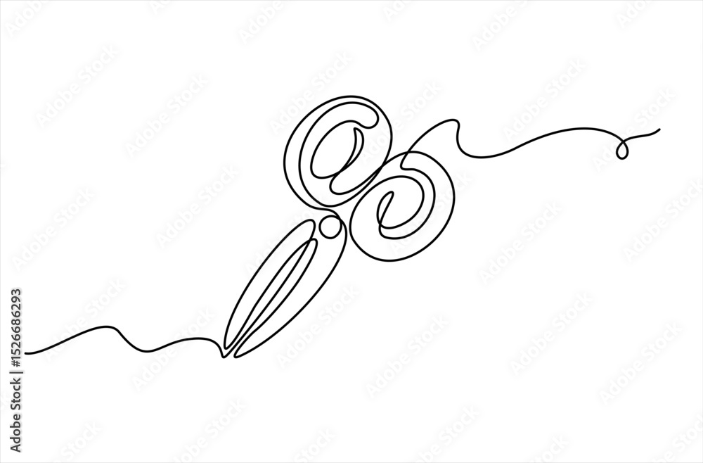 Poster one continuous line drawing of regular scissors. hand drawn one line vector. editable stroke