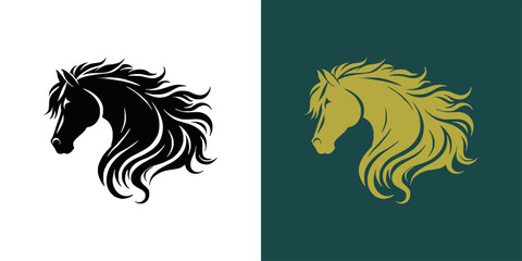 Naklejka premium Modern horse silhouette logo. Vector illustration template, Horse gallop emblem. Nature-inspired badge design, Equine logo. Horse silhouette icon, Majestic horse symbol. Premium brand identity concept