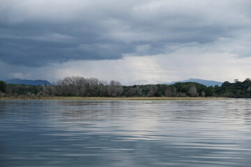 Beautiful view of the calm lake at Henferd Land tourist attraction, Kampar Regency, Riau.