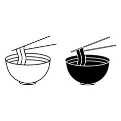 Simple outline and silhouette image of Asian noodles with chopsticks. Suitable for food delivery, menu design, thematic websites and apps.