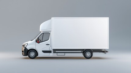 Clean rendered white delivery truck mockup with empty space for company branding and advertising
