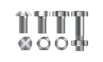Screw-bolt icons set. Isometric set of screw-bolt vector icons for web design isolated on white background. Set of screws and self-tapping screws. Realistic 3d vector.