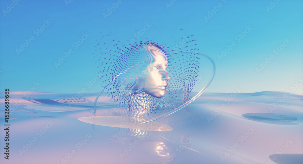 Poster Futuristic 3d landscape background with Visual of Artificial Intelligence (AI). Innovation technology concept