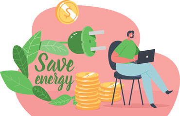 Save energy woman with laptop