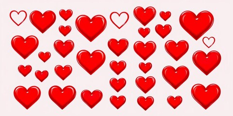 Collection of red heart vector icons, perfect for Valentine's Day or love themed designs,  wallpaper,  shiny