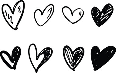 Cute Sketch Heart Icons Set

