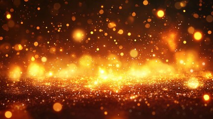 Naklejka premium Golden Sparkle Bokeh Bliss. Shimmering Light and Festive Dust of Celebration, Warm Glow