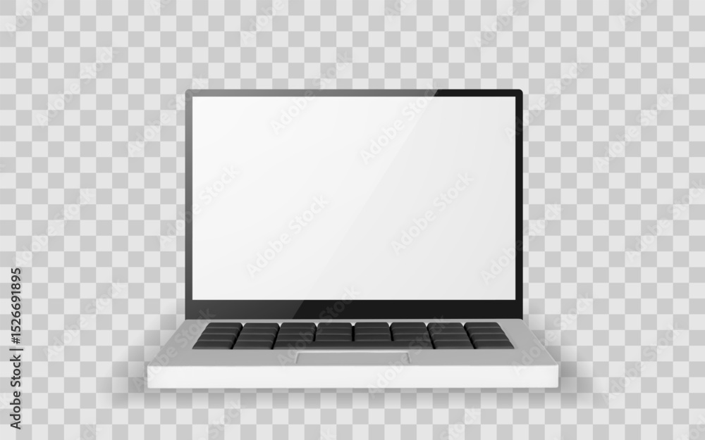 Poster laptop computer with blank screen isolated on transparent background, front view. modern device mock