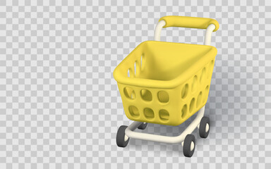 Fototapeta premium Shopping Cart Icon in Yellow Plastic Style on Transparent Background. Minimal 3D Render for Online Store, E-Commerce or Retail App UI Design. Vector Illustration