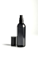 Realistic 3D rendering of frosted black glass spray containers