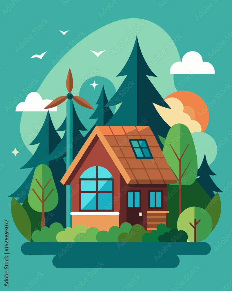 Poster reconnect with the earth and your work goals in the rustic and charming ecocottage powered solely by