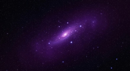 Vast Spiral Galaxy with Bright Core and Purple Nebula in Deep Space