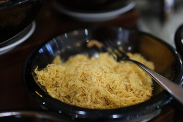 Dried shredded pork rotate background. High quality 4k footage