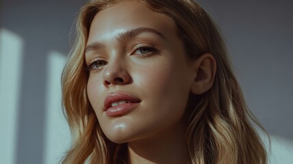 Young caucasian female with blonde hair in natural lighting