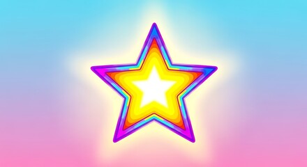 Obraz premium Cartoon Star Icon Isolated on Gradient Background with Celebration Theme Symbolizing Positive Energy and Cosmic Light in Digital Illustration for Graphics