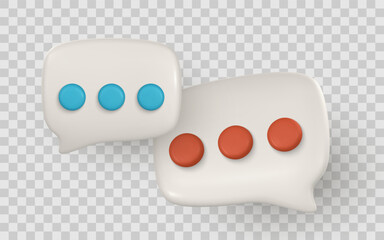 3D Chat Message Bubbles with Speech Dots in Modern Style. Colorful Minimal Communication Icons on Transparent Background. Perfect for App UI or Web. Vector Illustration