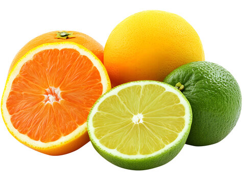 assorted citrus halves fresh orange lemon lime vibrant citrus fruits juicy lemon lime orange png isolated on transparent