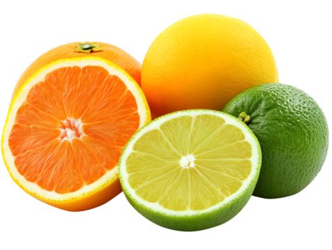 assorted citrus halves fresh orange lemon lime vibrant citrus fruits juicy lemon lime orange png isolated on transparent
