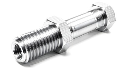 Close-up shot of a shiny metal bolt. The bolt is highly detailed, with visible threads and a hexagon head.
