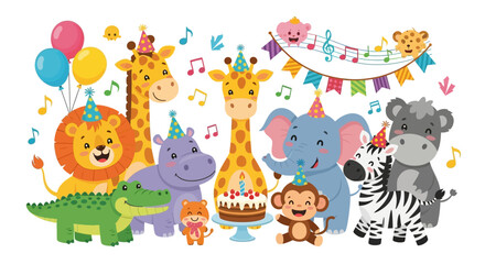 Obraz premium Cute Animal Birthday Party Celebration