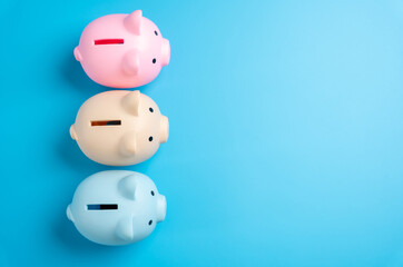 Piggy banks diversification of savings. Smart money management, spreading risk, and building financial resilience through various savings or investment tools.