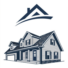 Dream House Illustration: A charming two-story house illustration, featuring a gray siding, a gable roof, and attached garage, sits under a stylized roof logo.