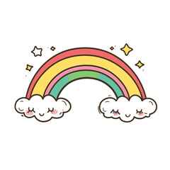 Cute cartoon rainbow with smiling clouds