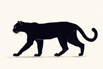 Obraz premium Cougar Silhouette. Wildcat in Dark Jungle, Big Black Carnivore Animal