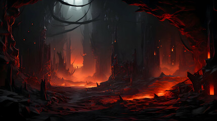 Dark Fantasy Lava Cave Ruins Landscape