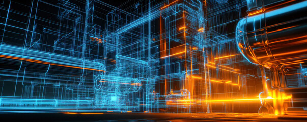 Futuristic Industrial Complex: Wireframe Architecture