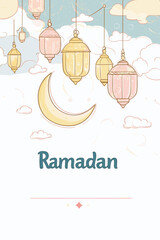 Naklejka premium Ramadan decorative lanterns and crescent moon illustration