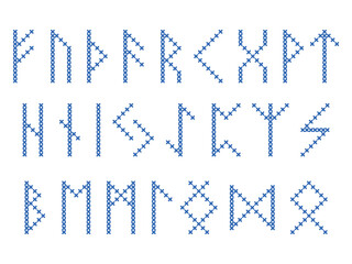 Scandinavian Futhark runes cross stitch pattern on white background