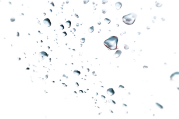 Water Droplets on Glass: Abstract image of many water droplets scattered across a glass surface, showcasing light refraction and surface tension.  