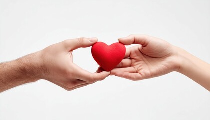 Two hands holding a red heart against a white background, symbolizing love and connection.