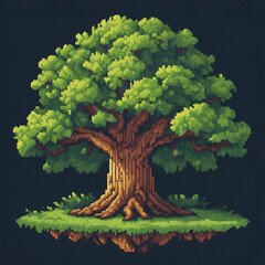 Retro Game Style Oak Tree Illustration in Pixel Format
