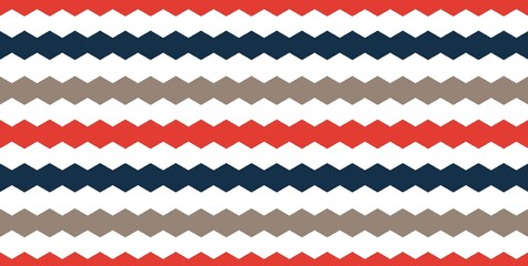 Seamless Zigzag Chevron Pattern in Red, Navy, Taupe, and White Horizontal Stripes for Fabric and Wallpaper Design. Illustration