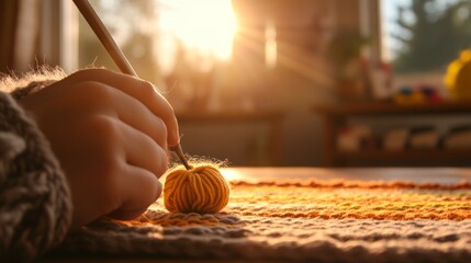 crochet project in progress, peaceful craft space, soft lighting